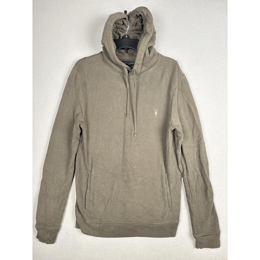 AllSaints‎ Hoodie Mens Small Green Ramskull Logo Pullover Cotton Sweatshirt